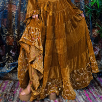 Flowy Velvet Embroidery Skirt with Ruffle Sleeve Top