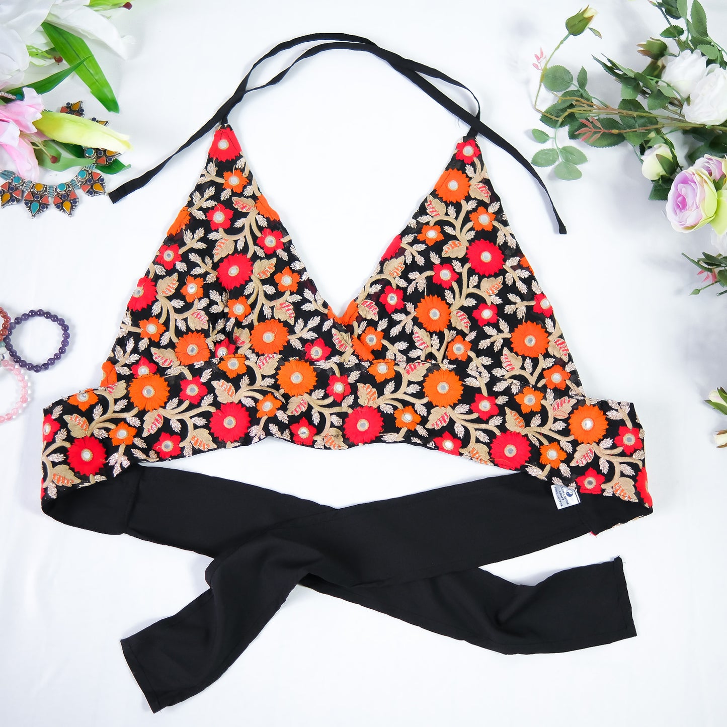 Psychedelic Vintage Hand Embroidered Halter Top