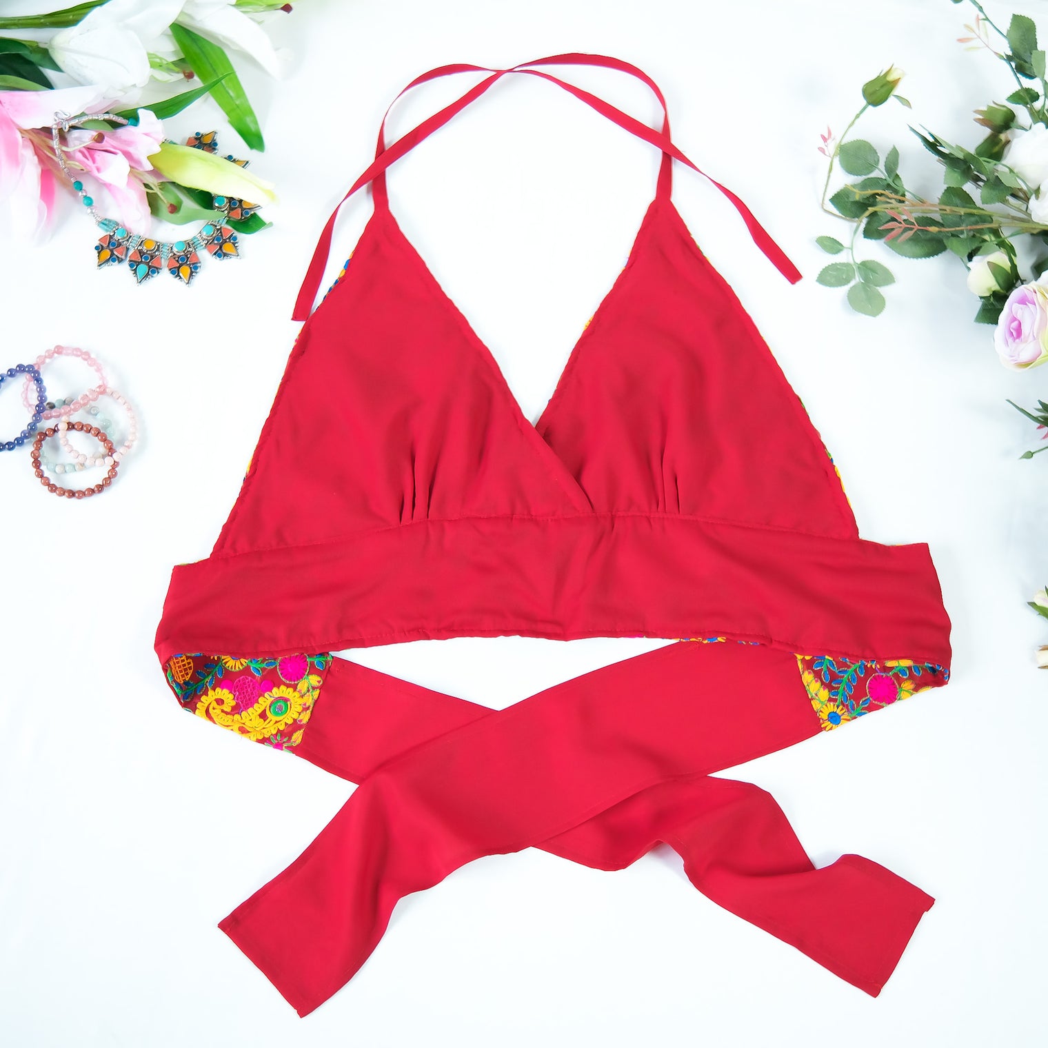 Psychedelic Vintage Hand Embroidered Halter Top