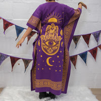 Celestial Sun & Moon Hamsa Kaftan Maxi Dress with Pockets