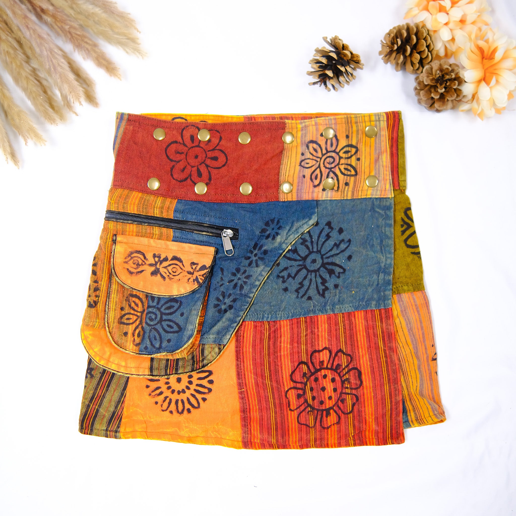 Short Patch Mini Skirt with Popper Button – karmanepalcrafts