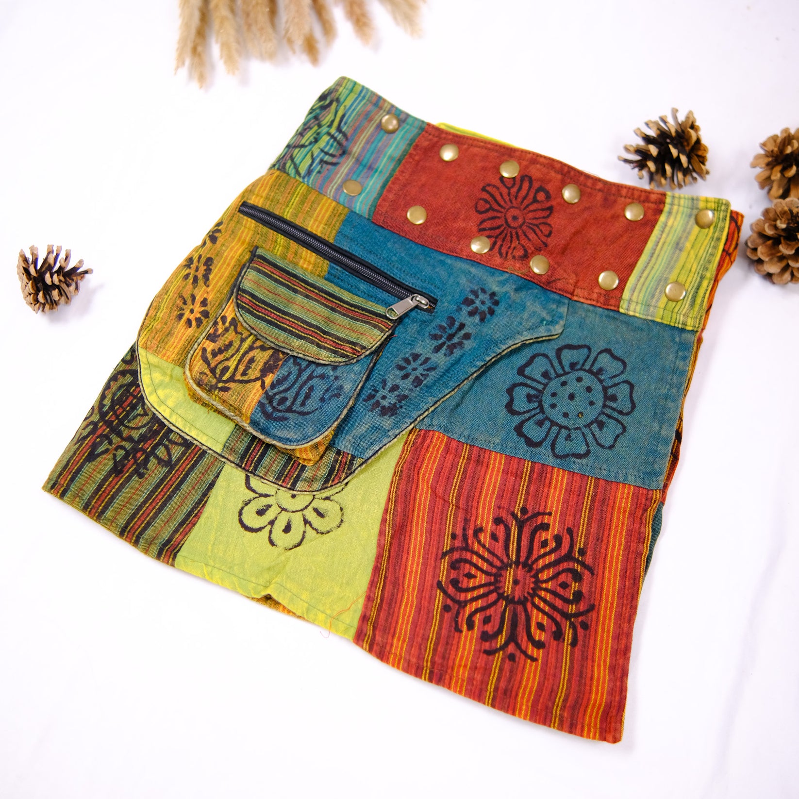 Short Patch Mini Skirt with Popper Button – karmanepalcrafts