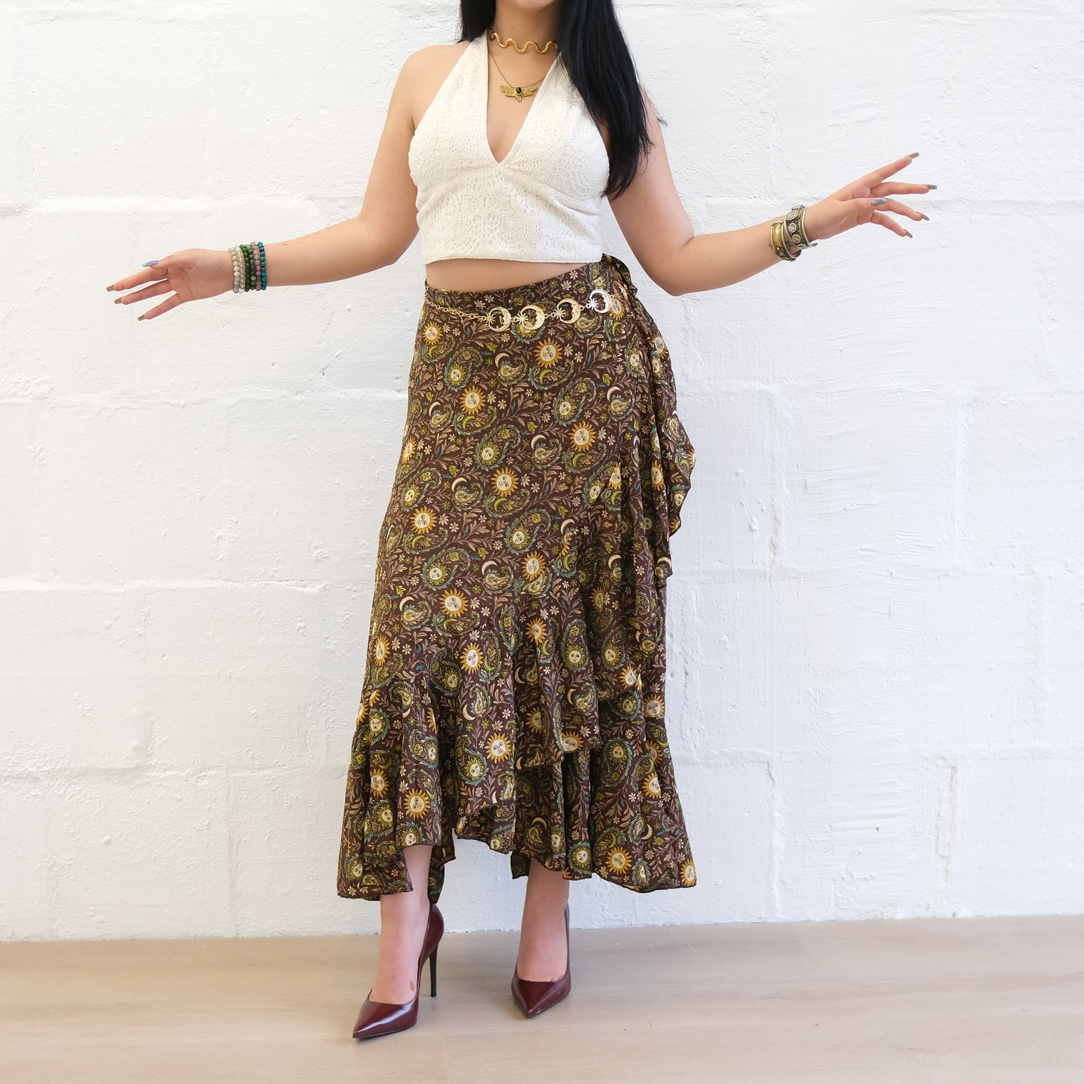 Flowy Sun Celestial Paisley Boho Wrap Skirt