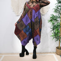 Patchwork Flowy Cotton Jumpsuit with Pockets