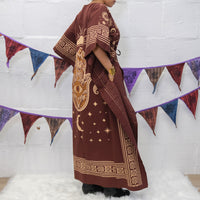 Celestial Sun & Moon Hamsa Kaftan Maxi Dress with Pockets