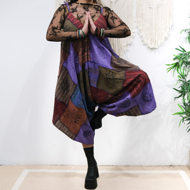 Patchwork Flowy Cotton Jumpsuit with Pockets