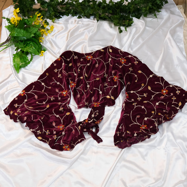 Emerald Whimsy Velvet Hand Embroidered Wrap Top