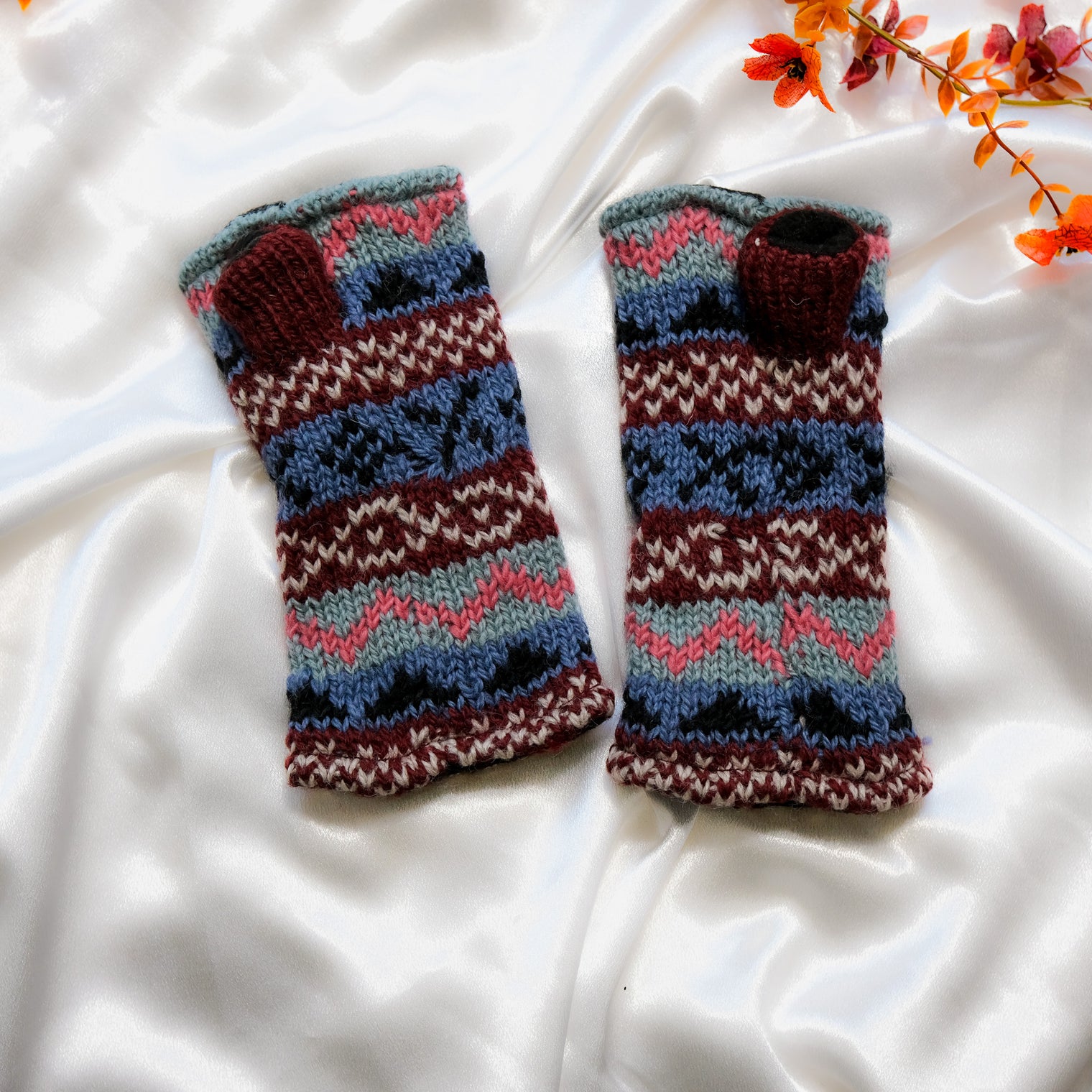 Stripey Multicolor Handwarmer with Fleece Lining