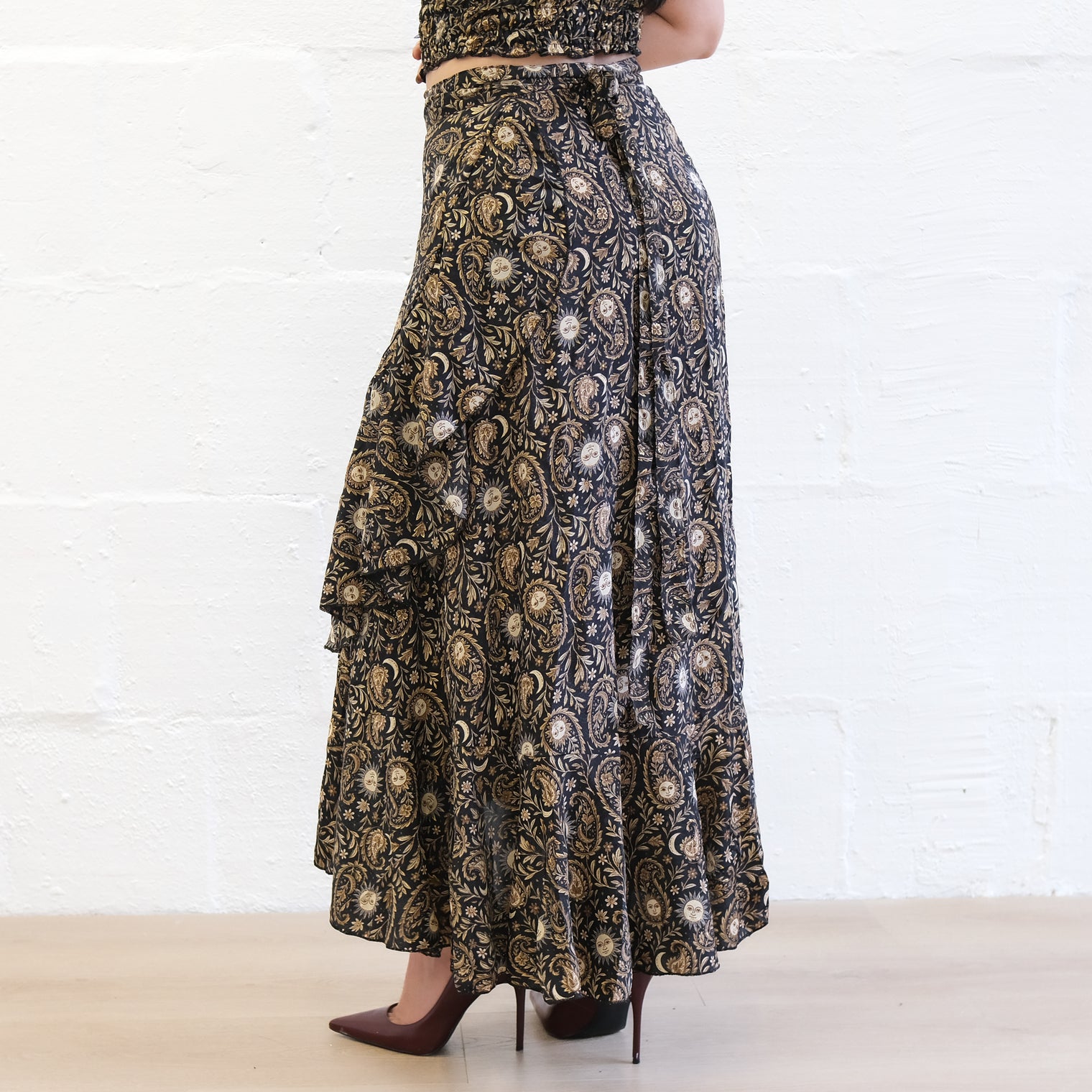 Flowy Sun Celestial Paisley Boho Wrap Skirt
