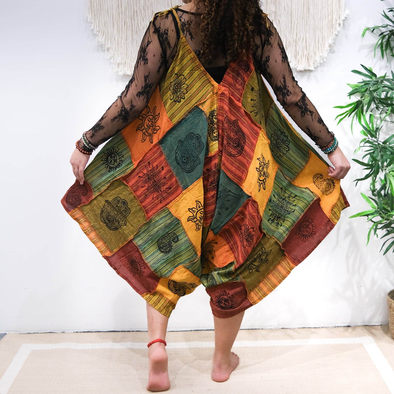 Patchwork Flowy Cotton Jumpsuit with Pockets