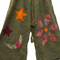 Boho Floral Patchwork Wide Leg Cotton Pants