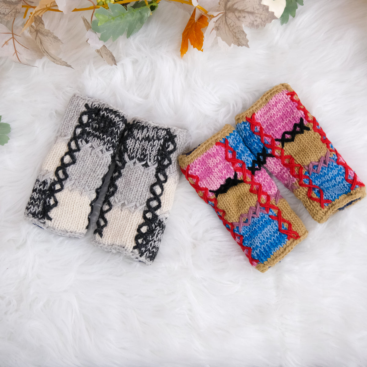 Hand Knit Patch Handwarmers with Fleece Lining