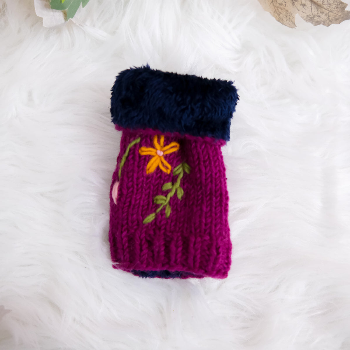 Floral Embroidered Knitted Winter Handwarmer