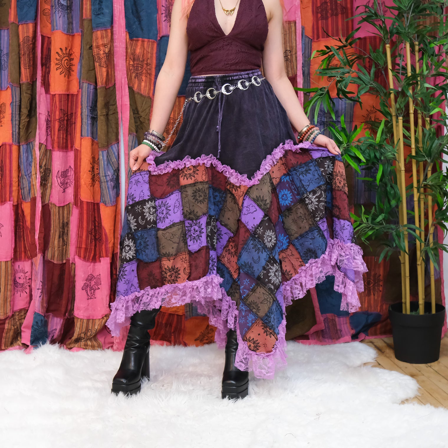 Patchwork Celestial Lace Asymmetrical Skirt