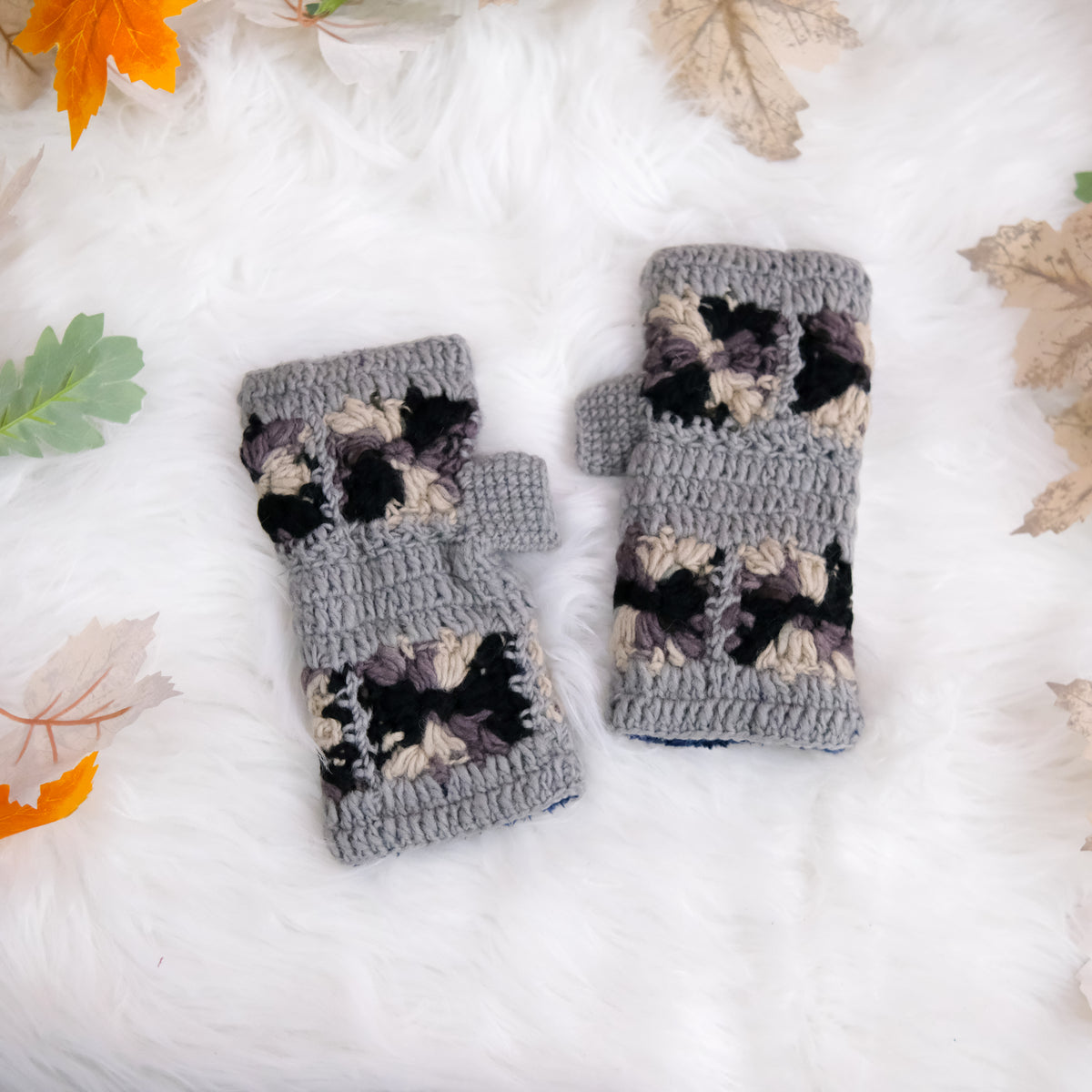 Hand Knitted Crochet Flower Design Hand Warmer