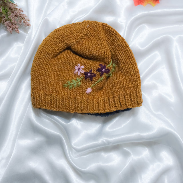 Knitted Floral Embroidery Beanie