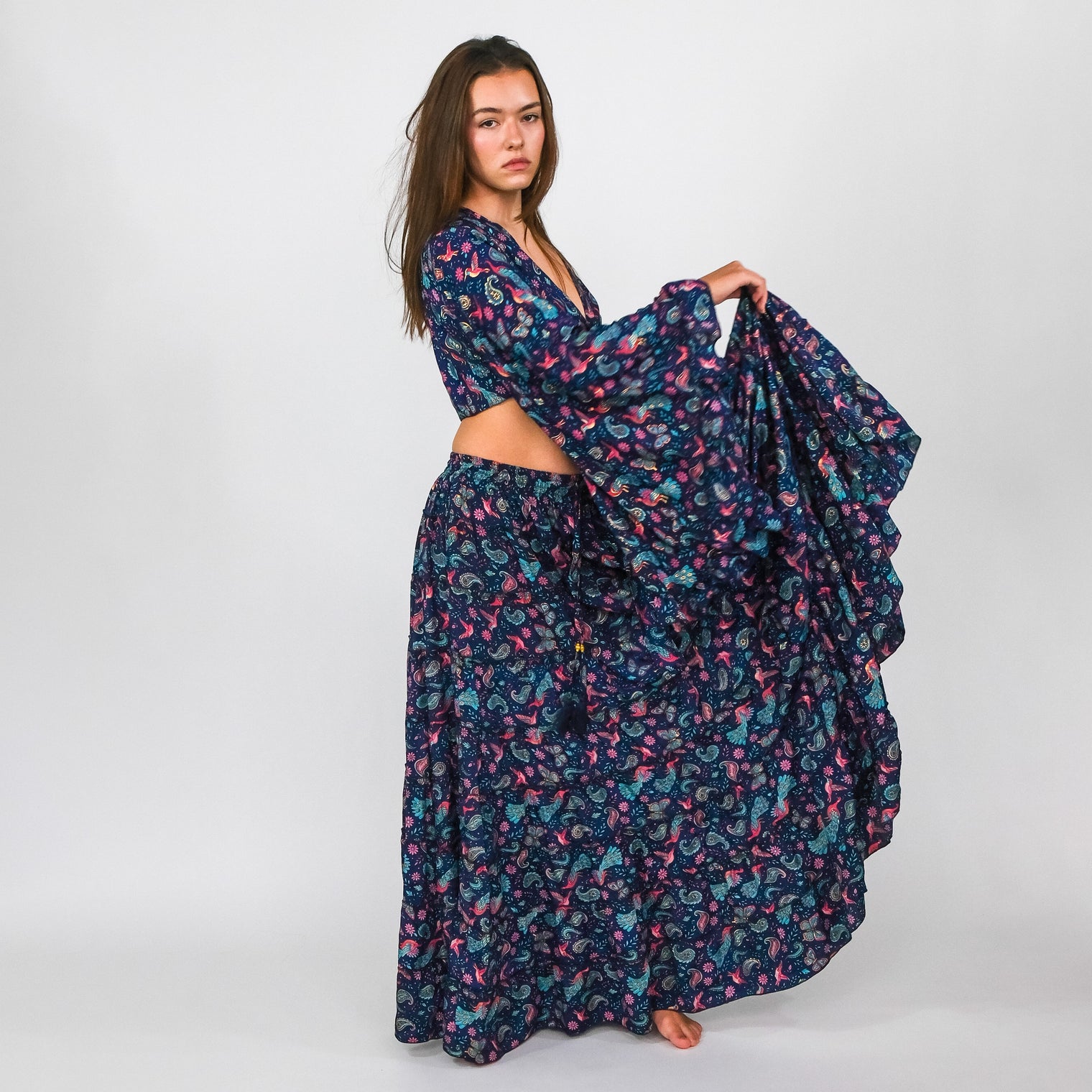 Wanderer Aviary Flowy Skirt and Ruffle Sleeve Top