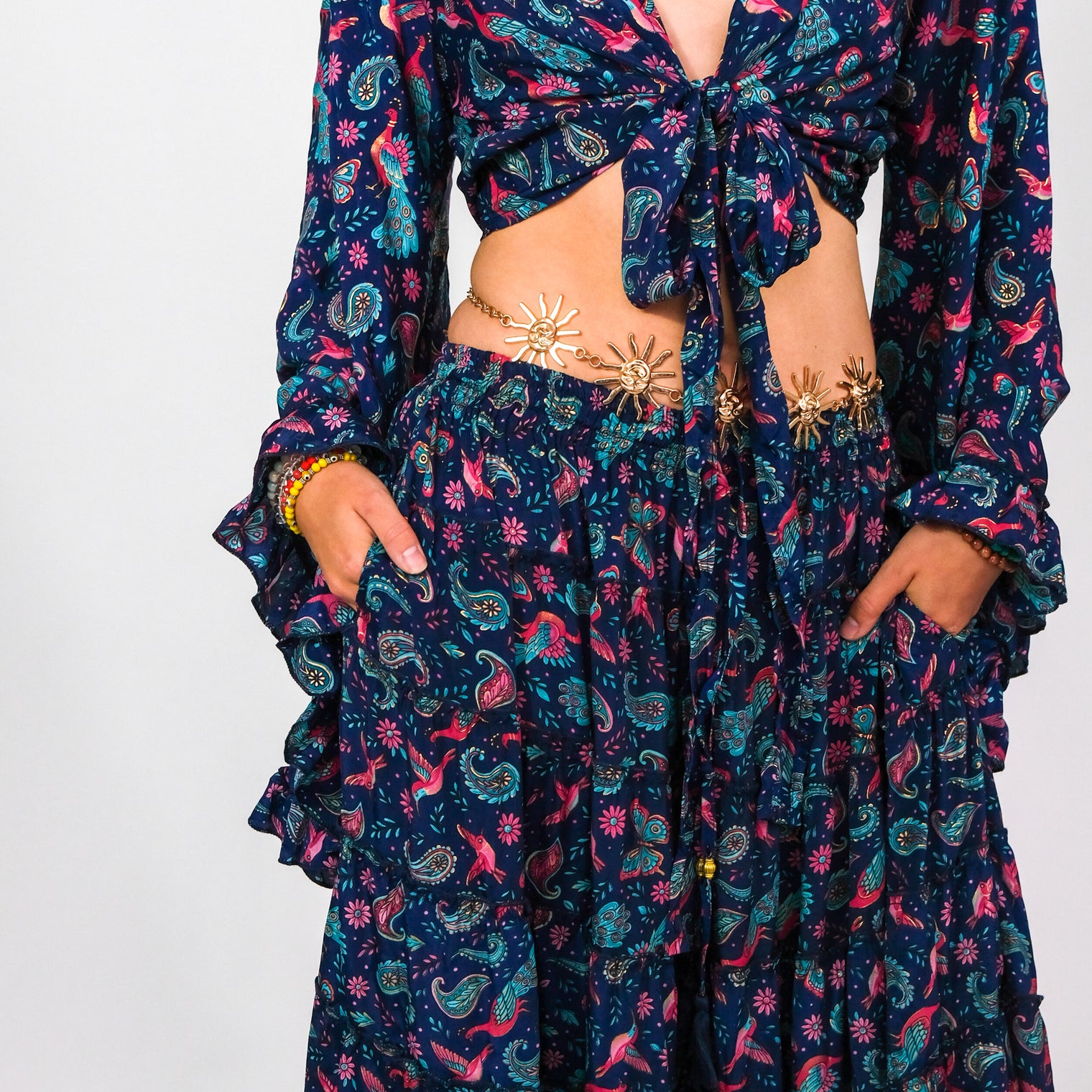 Wanderer Aviary Flowy Skirt and Ruffle Sleeve Top