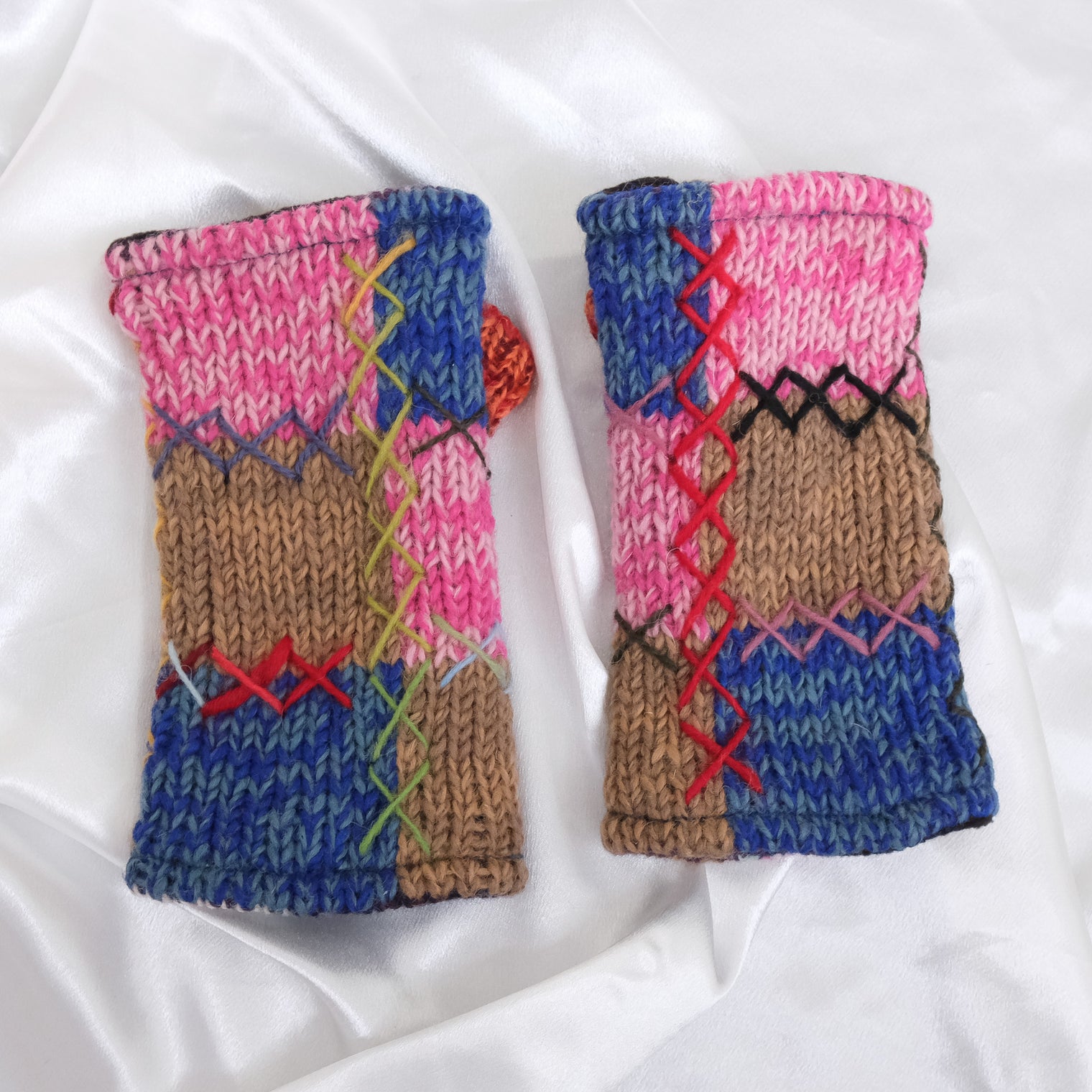Hand Knit Patch Handwarmers with Fleece Lining
