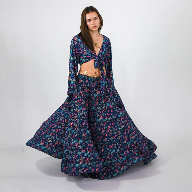 Wanderer Aviary Flowy Skirt and Ruffle Sleeve Top