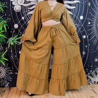 Flowy Tiered Cotton Pants with Ruffle Top