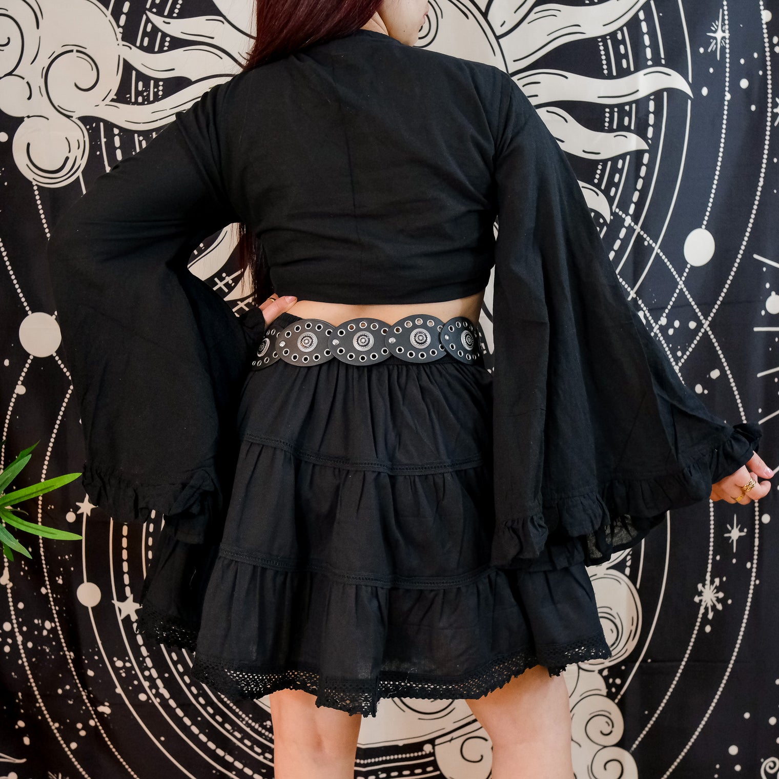 Lace Meadow Mini Skirt with Ruffle Sleeve Top