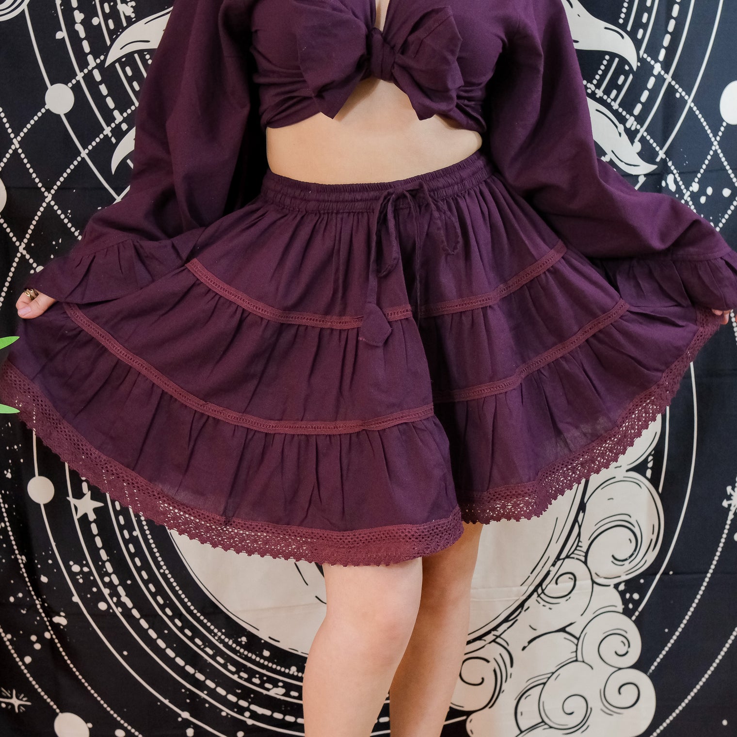 Lace Meadow Mini Skirt with Ruffle Sleeve Top