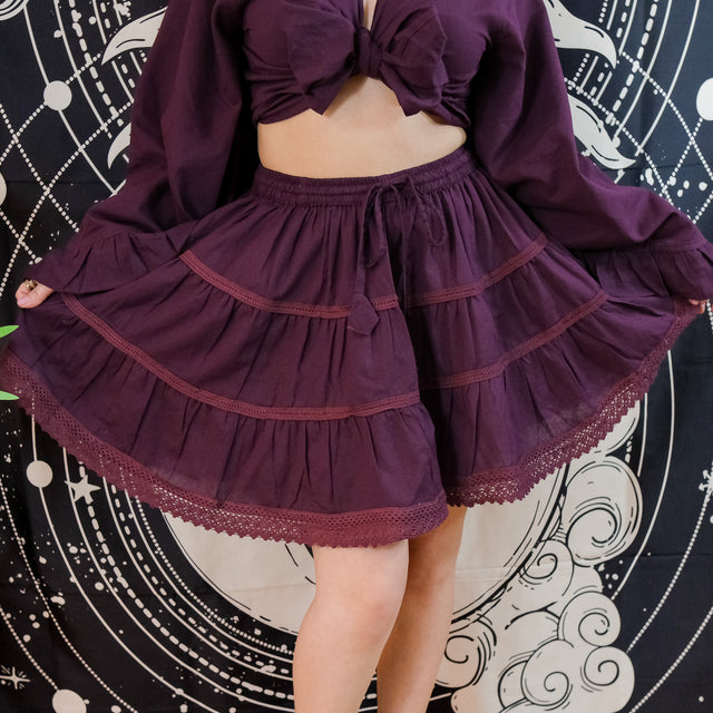 Lace Meadow Mini Skirt with Ruffle Sleeve Top