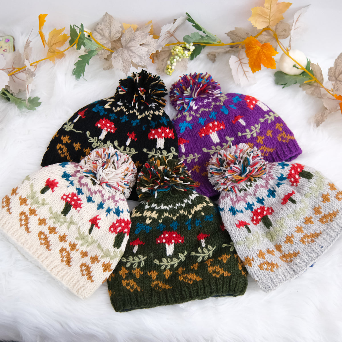 Knitted Crochet Mushroom Bobble Hat