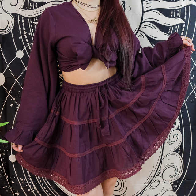 Lace Meadow Mini Skirt with Ruffle Sleeve Top