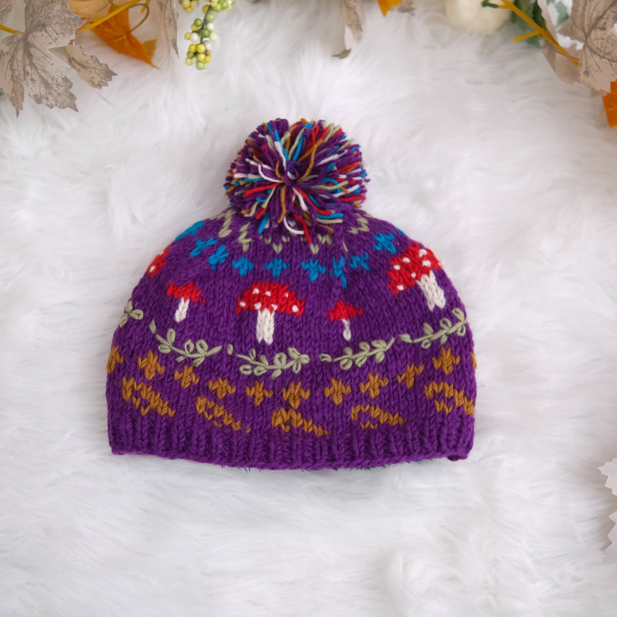 Knitted Crochet Mushroom Bobble Hat