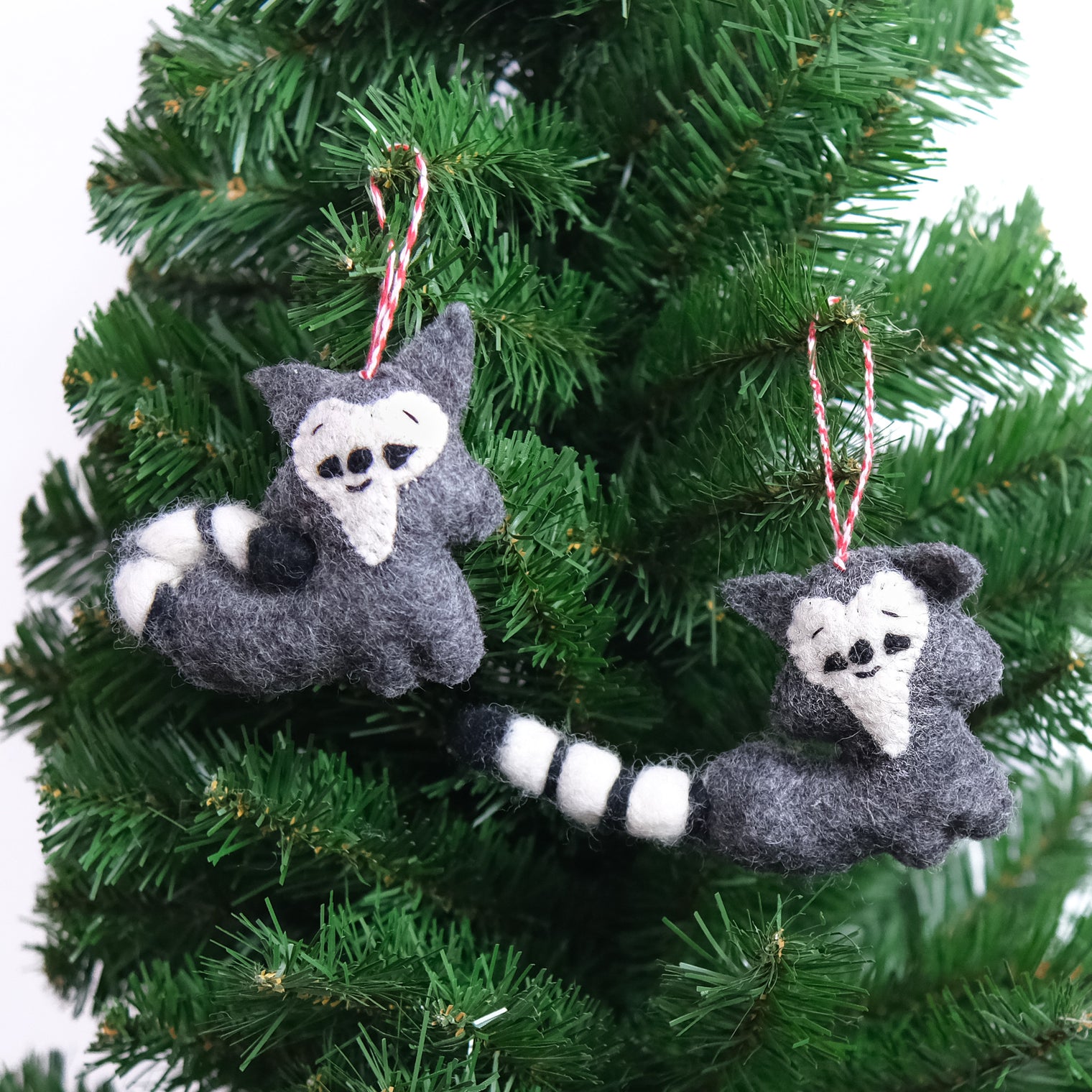 Handmade Felt Ring-Tailed Lemur Christmas Ornament