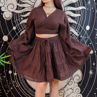 Lace Meadow Mini Skirt with Ruffle Sleeve Top