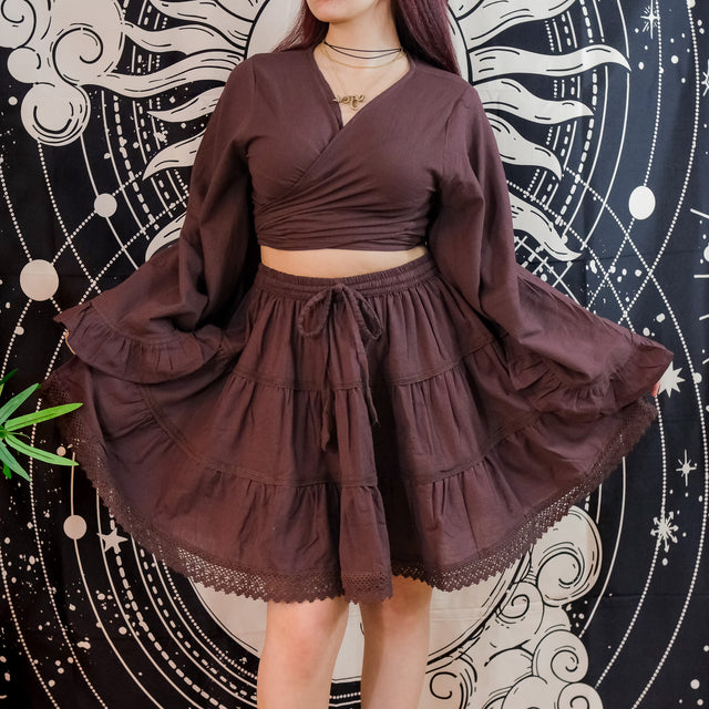 Lace Meadow Mini Skirt with Ruffle Sleeve Top