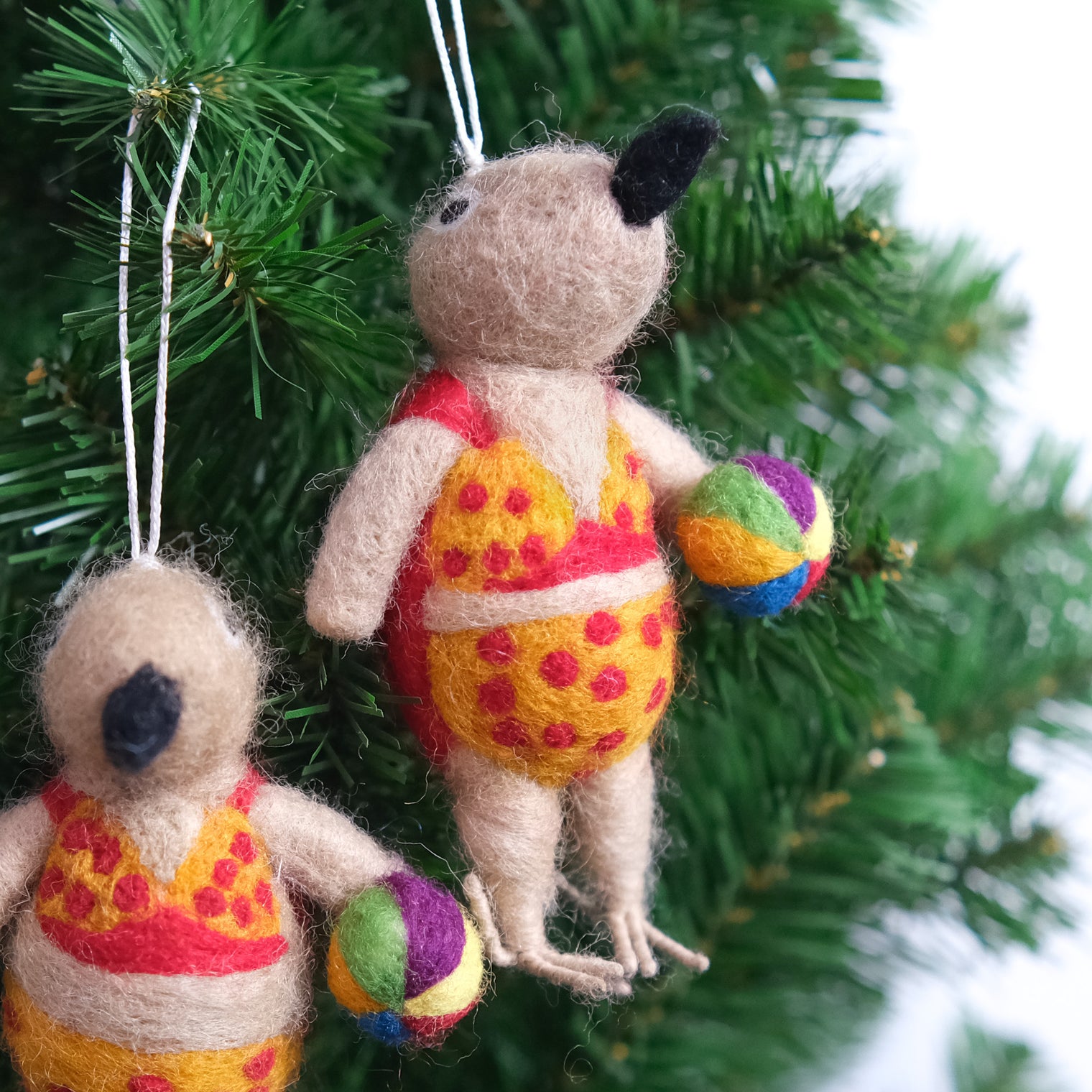 Whimsical Felt Beach Bird Ornament with Swimsuit and Beach Ball