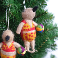 Whimsical Felt Beach Bird Ornament with Swimsuit and Beach Ball