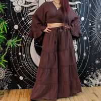 Flowy Tiered Cotton Pants with Ruffle Top