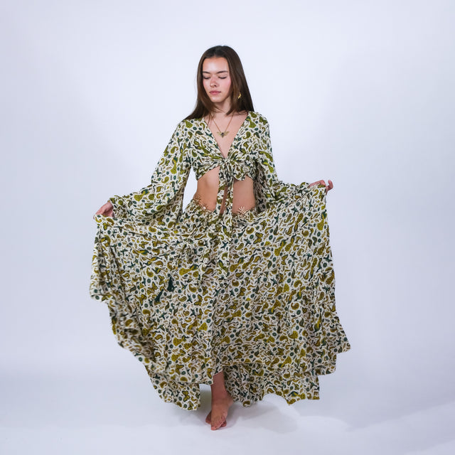 Wanderer Aviary Flowy Skirt and Ruffle Sleeve Top