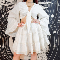 Lace Meadow Mini Skirt with Ruffle Sleeve Top