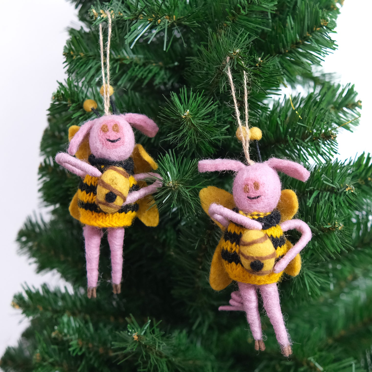 Handmade Felt Honeybee Ornament with Beehive