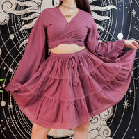 Lace Meadow Mini Skirt with Ruffle Sleeve Top