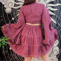 Lace Meadow Mini Skirt with Ruffle Sleeve Top