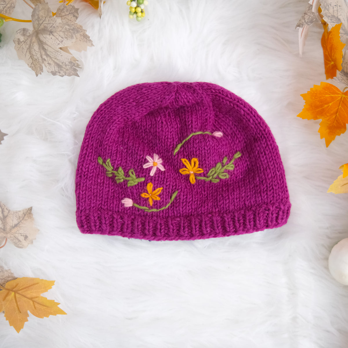Knitted Floral Embroidery Beanie