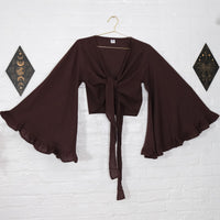 3 Way Flare Sleeve Cotton Wrap Top with Ruffle