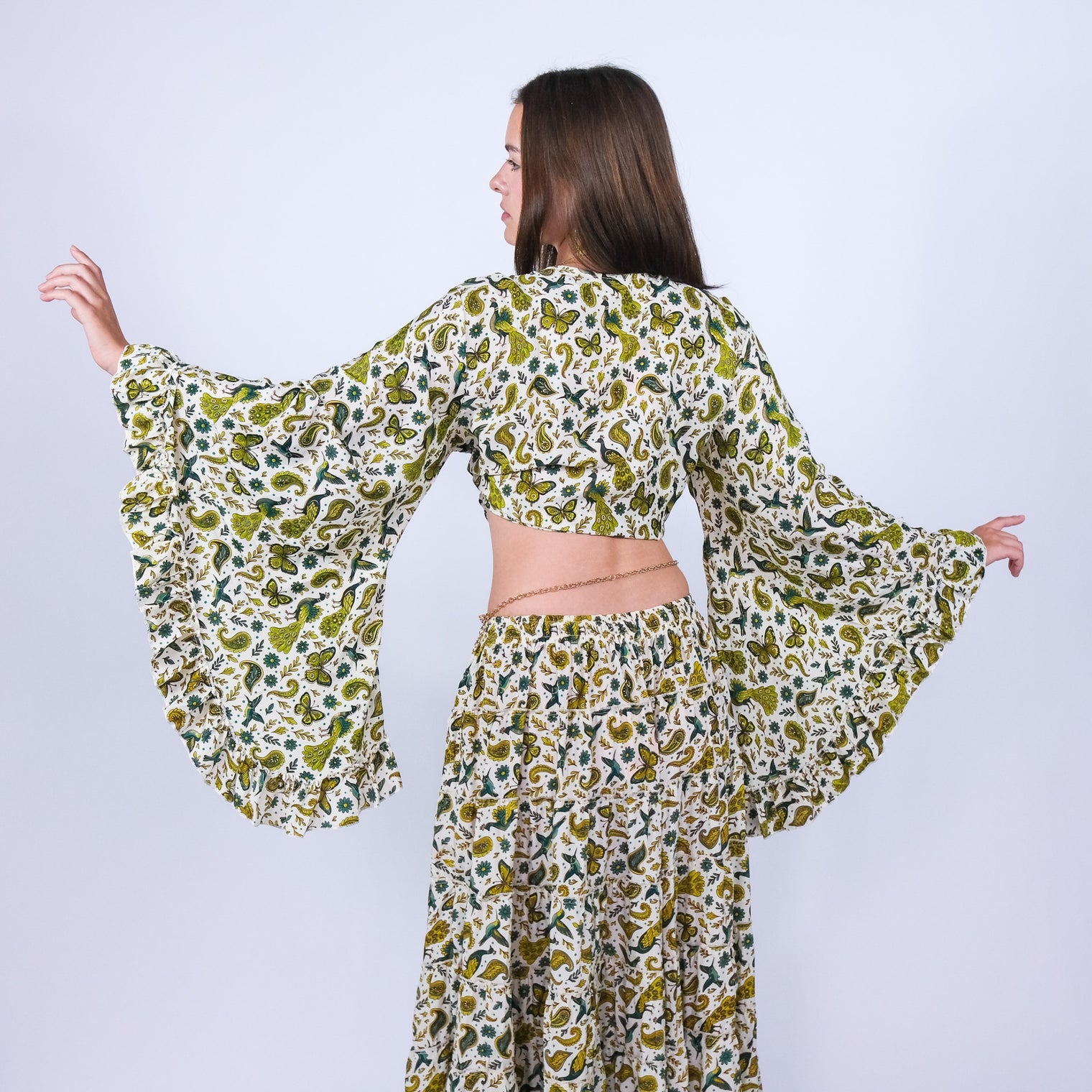 Wanderer Aviary Flowy Skirt and Ruffle Sleeve Top