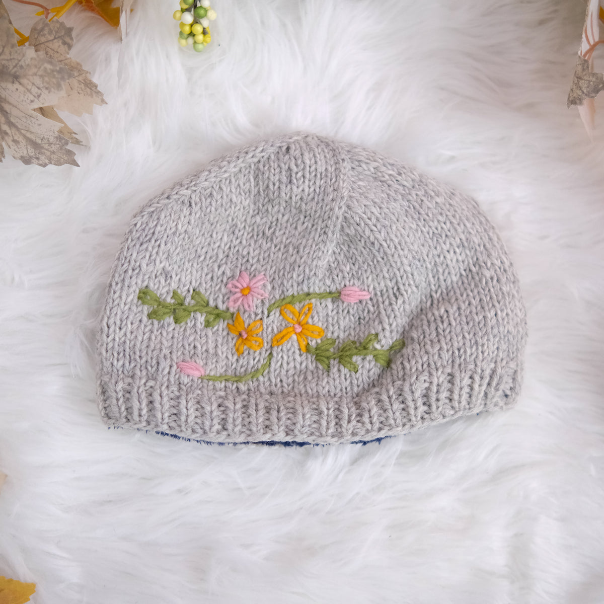 Knitted Floral Embroidery Beanie
