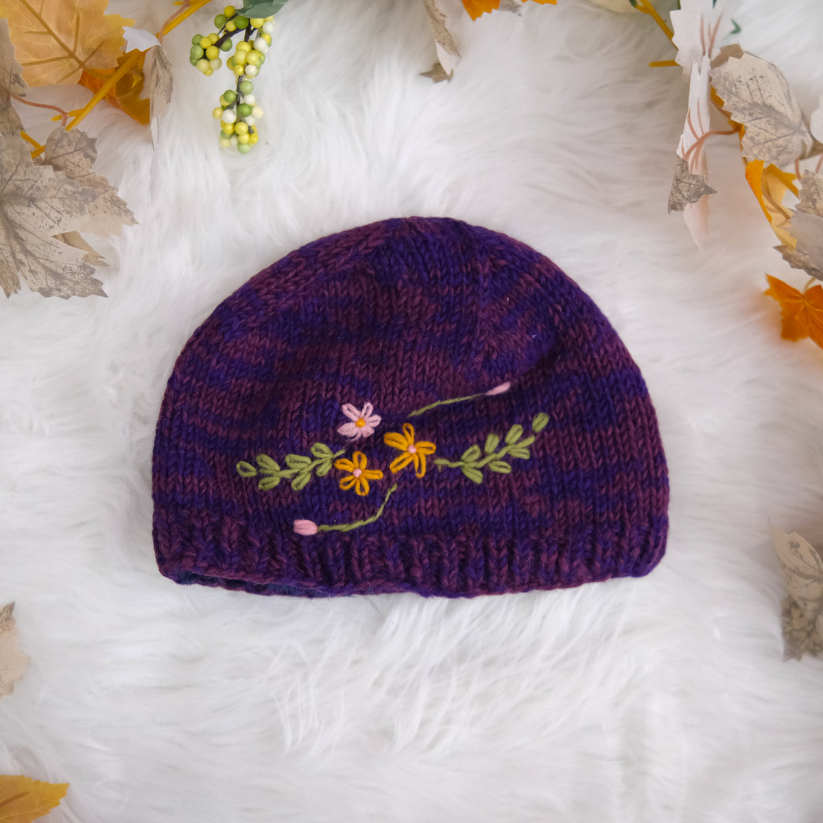 Knitted Floral Embroidery Beanie