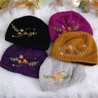Knitted Floral Embroidery Beanie