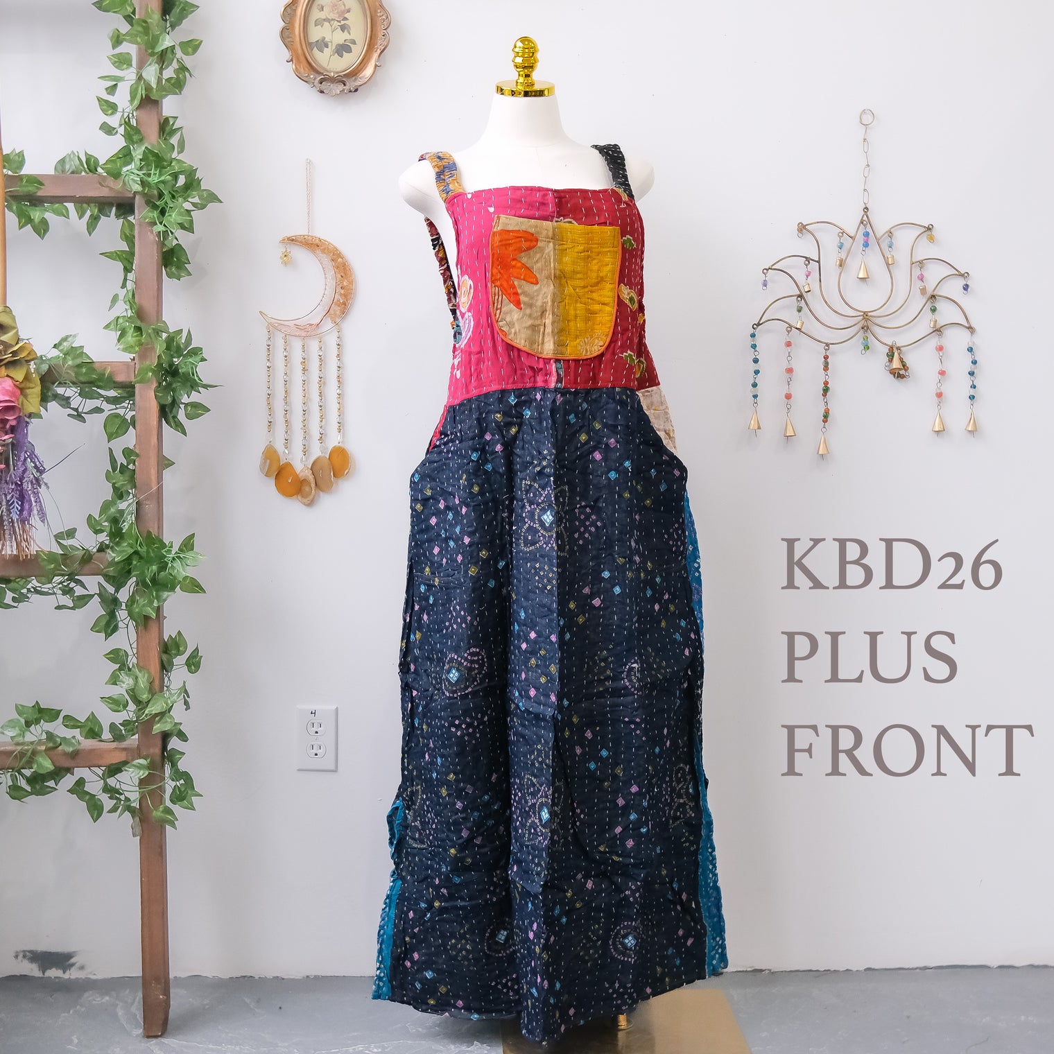 Kantha One of a Kind Plus Size  Bib Dress