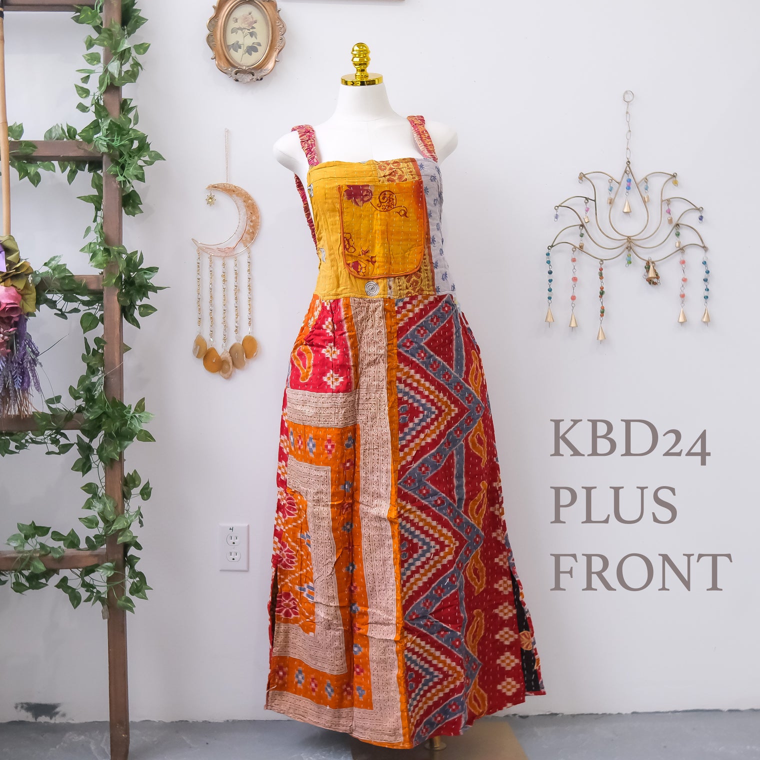 Kantha One of a Kind Plus Size  Bib Dress
